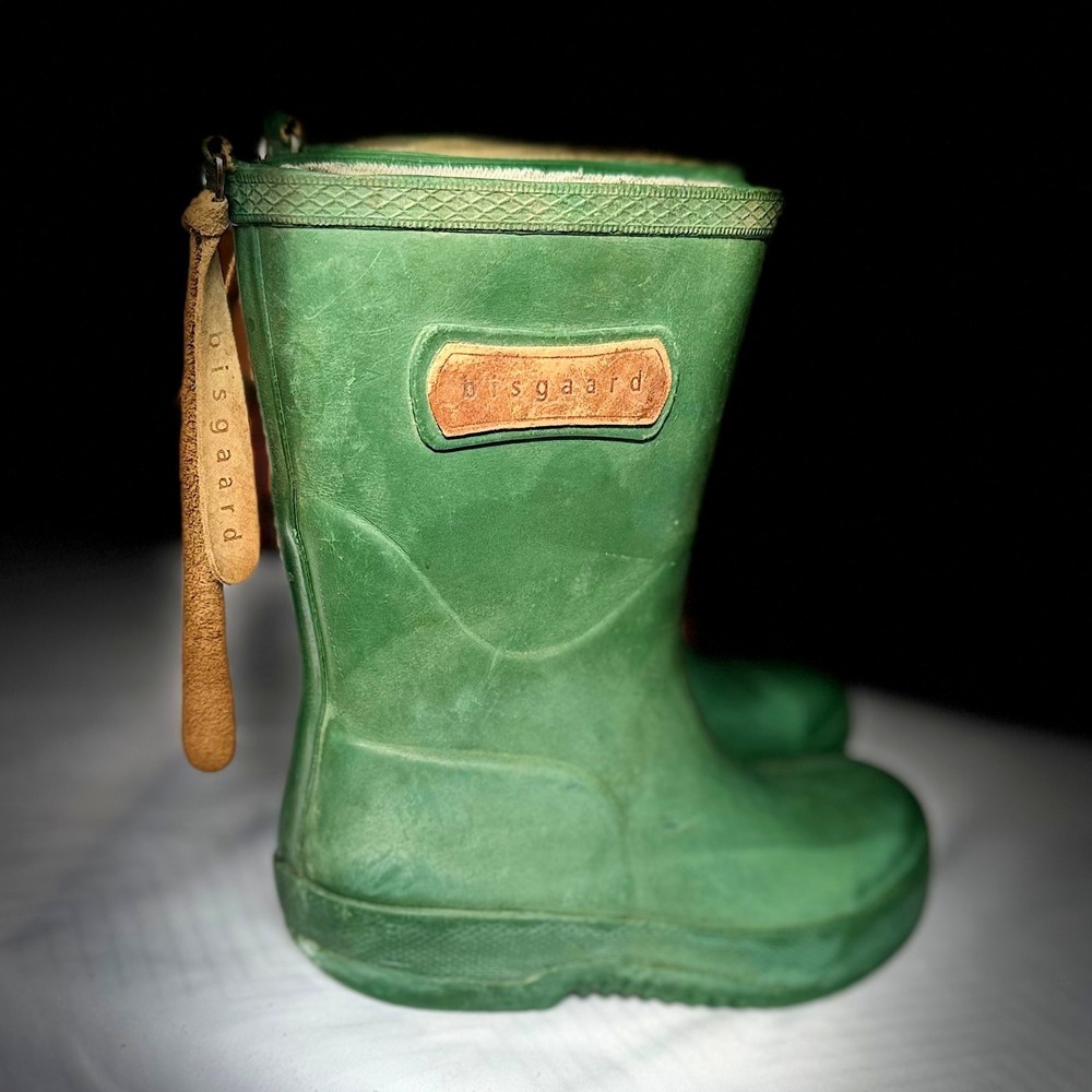 Bisgaard Danish Kids Green Rubber Rain Boots Pull Tabs Unisex Children Size 25